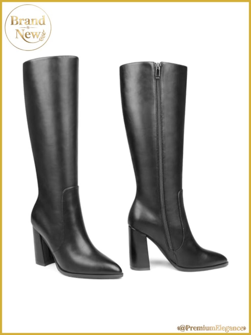 Women's Knee High Square Toe Chunky Heeled Boots - PU Leather